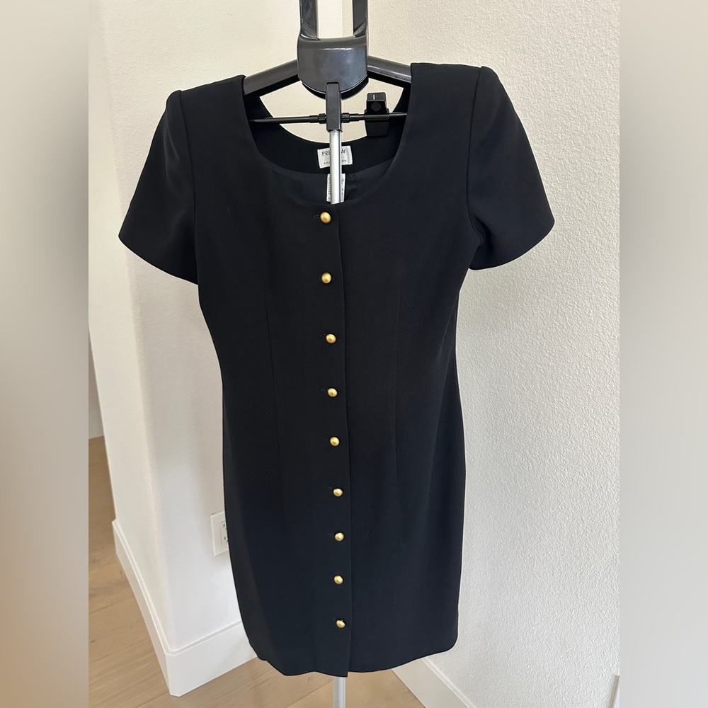 Preview Collection Black Mini Dress with Gold Button Details size 6 runs small